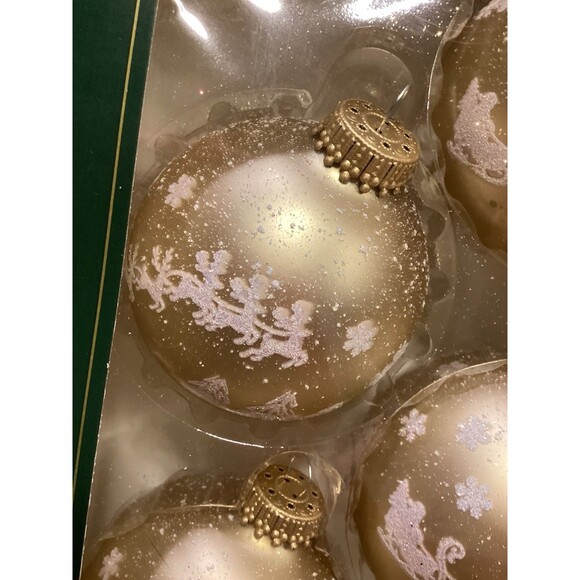 Krebs Glass Ornaments Cappuccino Velvet Balls With Christmas Eve Boxed Set Of 4 - Picture 2 of 8